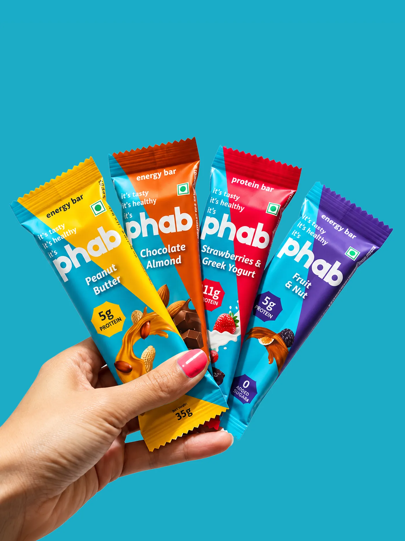 Hand holding four Phab bars