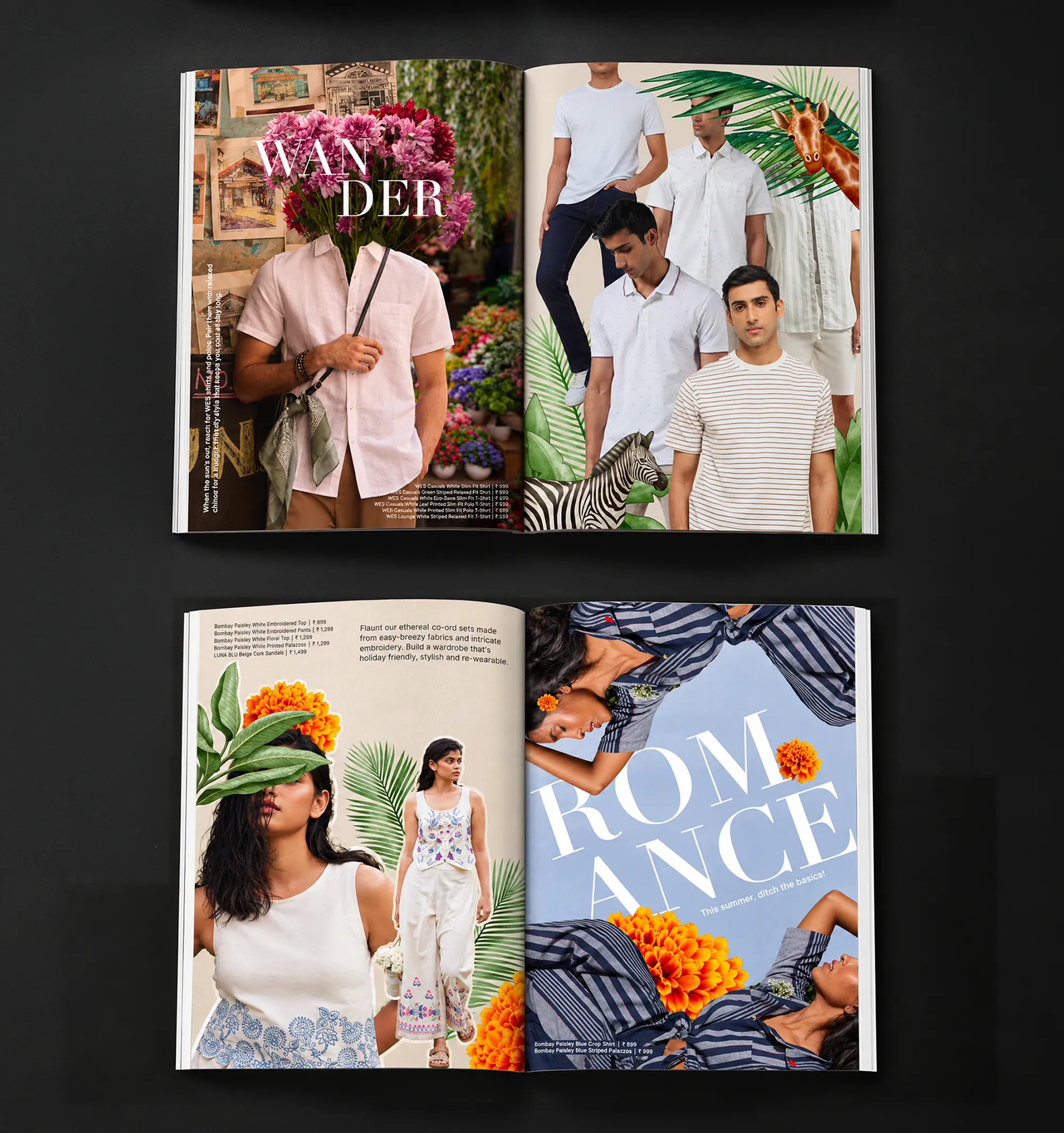 Westside Bloom lookbook pages: Wander and Romance